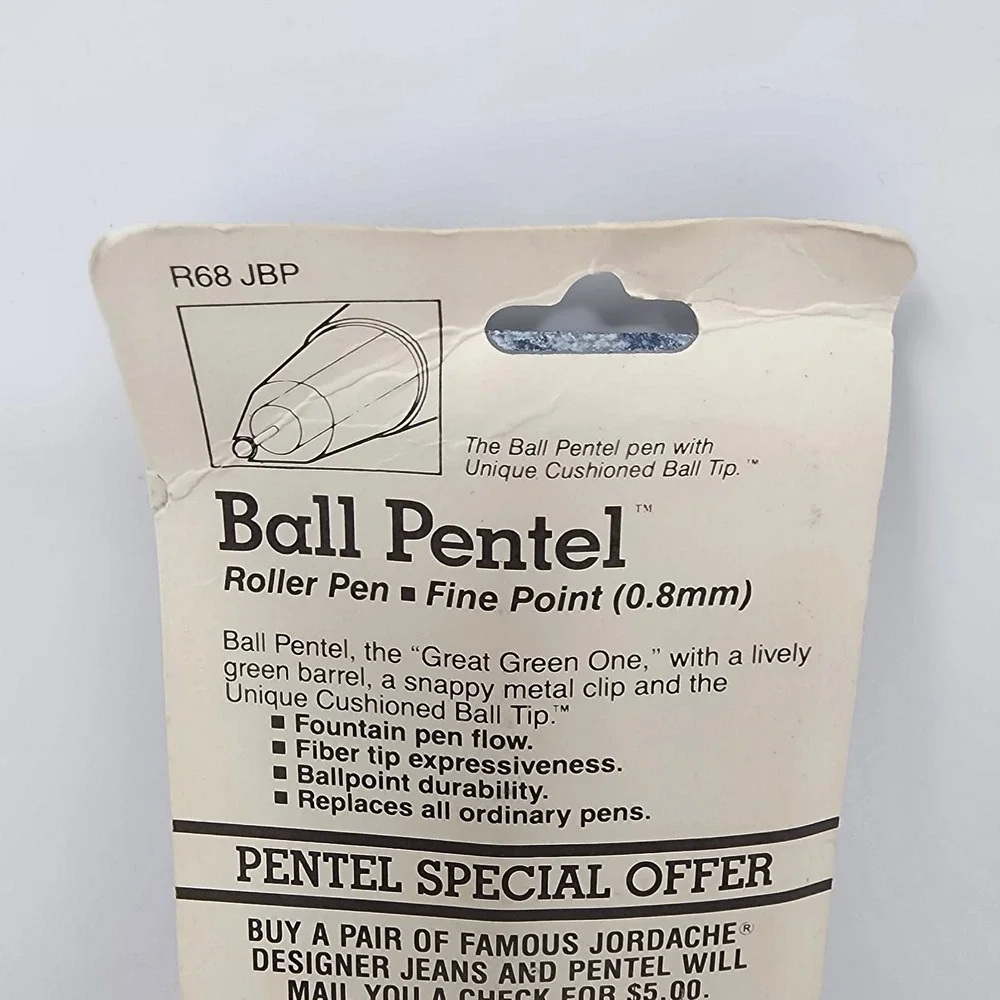 Vtg 80s 2‎ NOS PENTEL Black Ink 0.8mm R68 JBP Ball Rolling Pen Jordache Collab